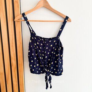 Madewell Blue with White and Yellow Flowers Tie Front Crop Tank (S)